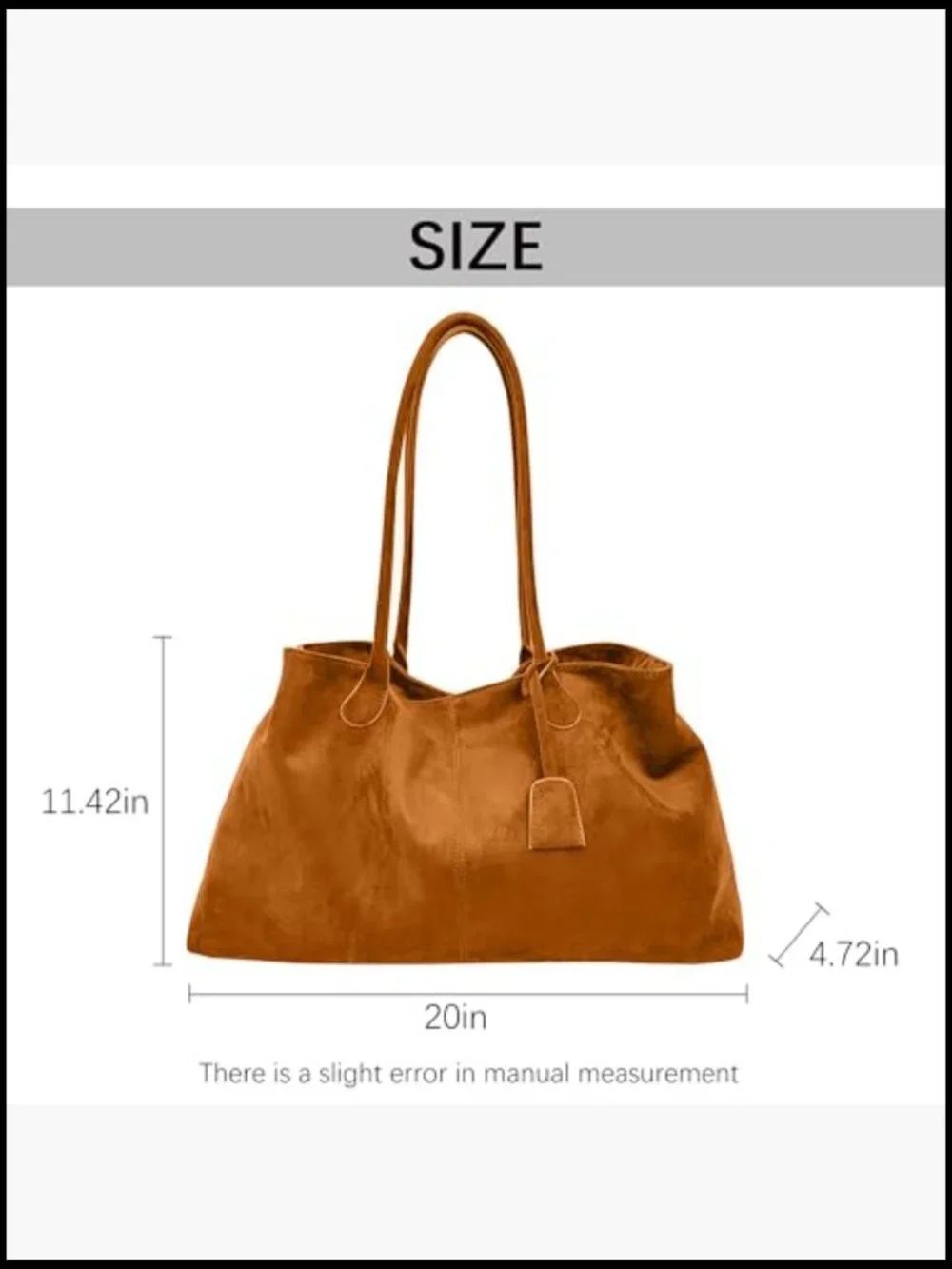 Large Faux Suede Hobo Tote Bag Magnetic Snap Closure Work Travel